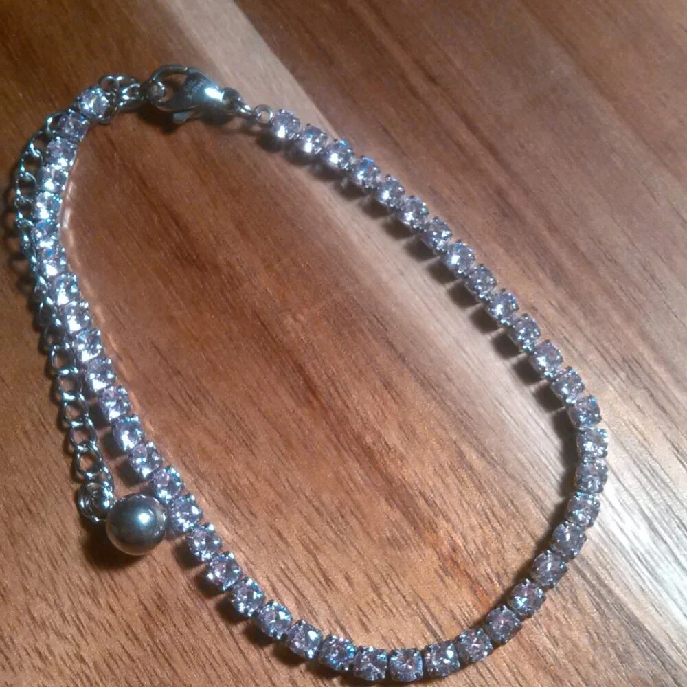 Pink Cubic Zirconia Stainless Steel Tennis Bracelet